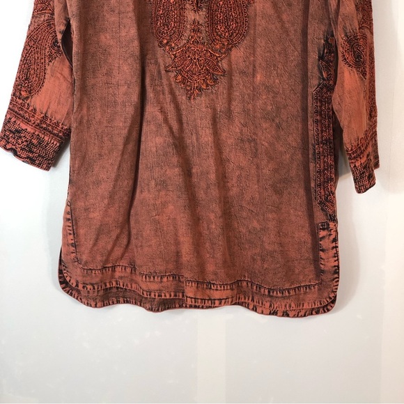 Soft Surroundings Spice Market Burnt Orange Acid Wash Embroidered Tunic - Picture 5 of 15